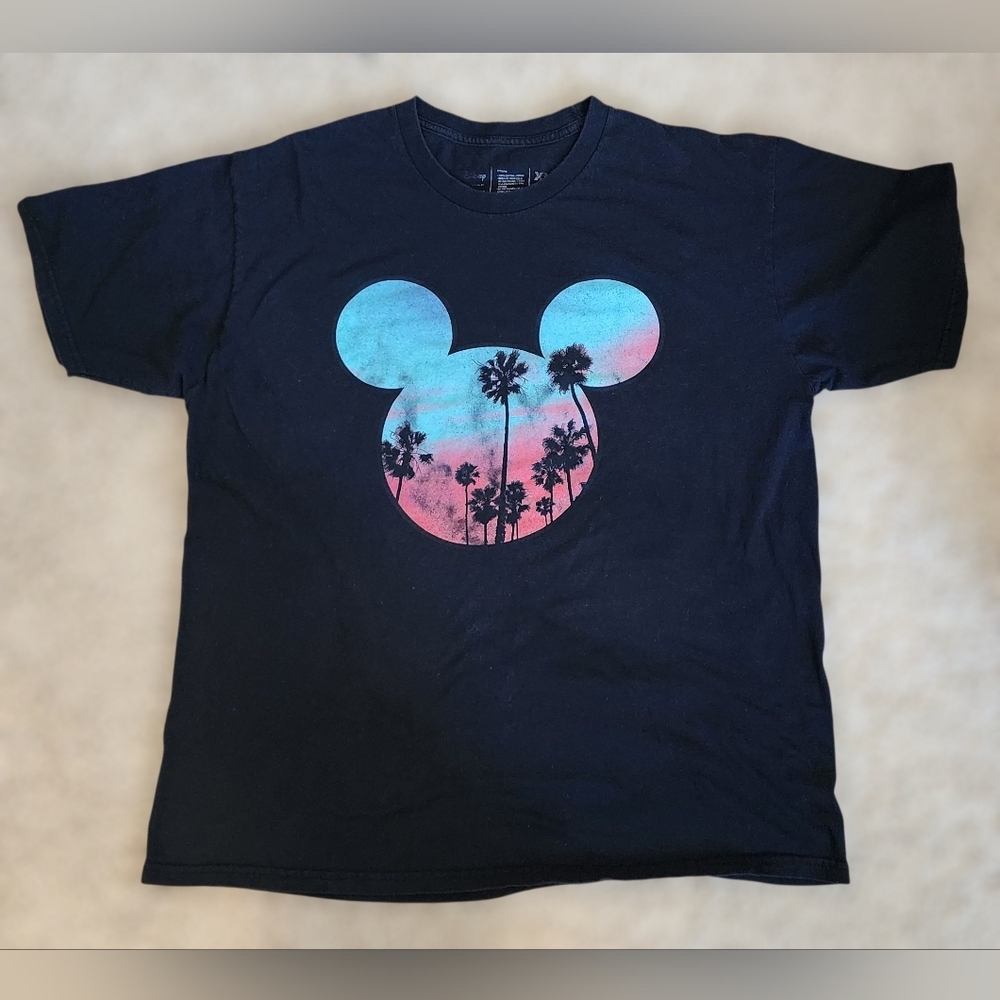 Disney Mickey Mouse Palm Tree Silhouette Sunset XL Neff T-Shirt Black Tropical